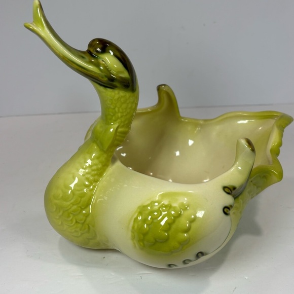MCM 1950s Hull Pottery 69 Goose Swan Duck Planter Candy Bowl USA Chartreuse 12” - Picture 3 of 9